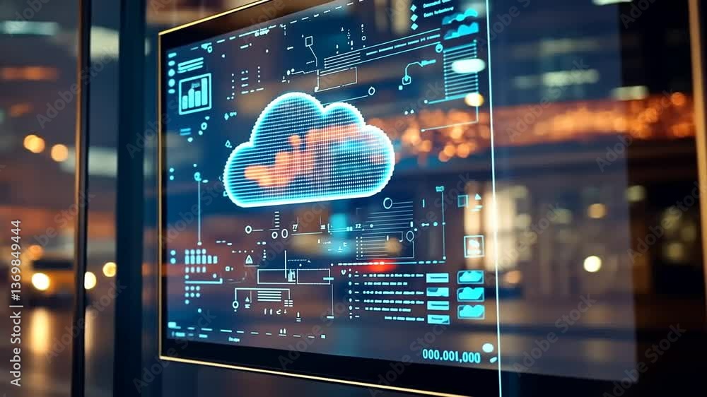 Aufkleber digital cloud data network display at night