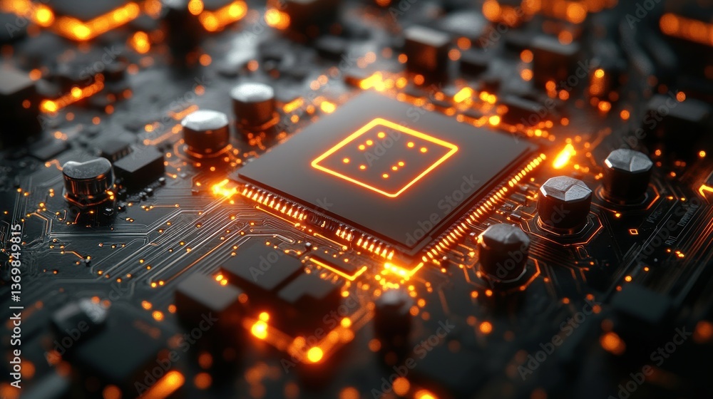 Poster illuminated microchip: a close-up view of advanced technology