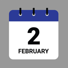 Vector illustration of a calendar icon showing dates and events. FEBRUARY 2 Calendar Icon – Flat Design, Minimalist Date Illustration