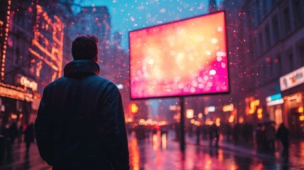 Solitary Figure in a Cityscape at Night