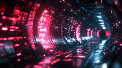 Obraz premium Neon Cyber Tunnel: A Futuristic Digital Corridor