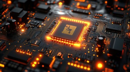 Glowing Circuit Board: Central Processing Unit