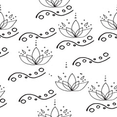 lotus flowers and elements for seamless pattern design . doodle graphics. Design in oriental, Indian style. Sketch of a hand-drawn vector illustration. the basis for printing.postcard and textile prin