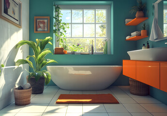 Modern Bathroom Interiors with Natural Light & Elegant Design. AI generative.