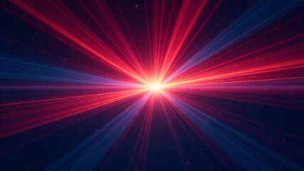 Radiant burst of glowing blue and pink light beams in space background.