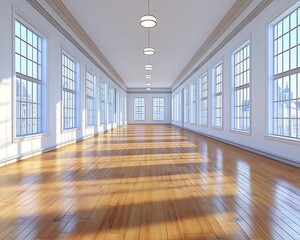 Fototapeta premium Empty Hallway Sunlight Windows