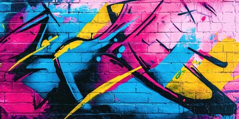 Obraz premium Vibrant Urban Graffiti Art with Dynamic Colors on a Brick Wall