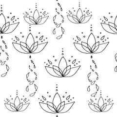 lotus flowers and elements for seamless pattern design . doodle graphics. Design in oriental, Indian style. Sketch of a hand-drawn vector illustration. the basis for printing.postcard and textile prin