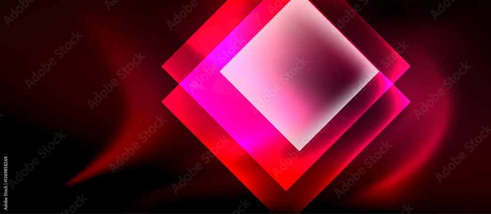 Poster glass squares with neon shiny light abstract background