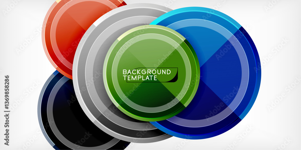 Poster abstract background - multicolored circles, trendy minimal geometric design, vector illustration