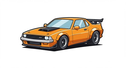 Orange Classic Muscle Car Illustration Retro Sports Coupe Vintage Automobile Design