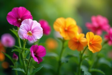 Fototapeta premium Colorful sweet pea flowers in a lush garden amidst green foliage, outdoors, colors