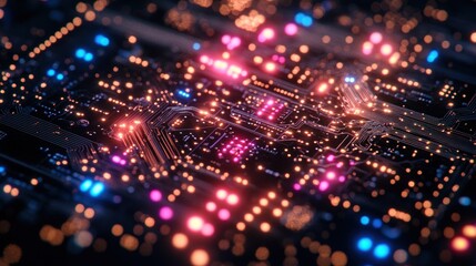 Obraz premium Illuminated Circuit Board: A Glowing Network of Technology