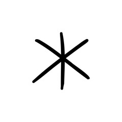Slim asterisk symbol in outline hand drawn style. Vector illustration isolated on white background. For typography, font, shop, logo, alphabet, sales, signboard, education, branding, presentation