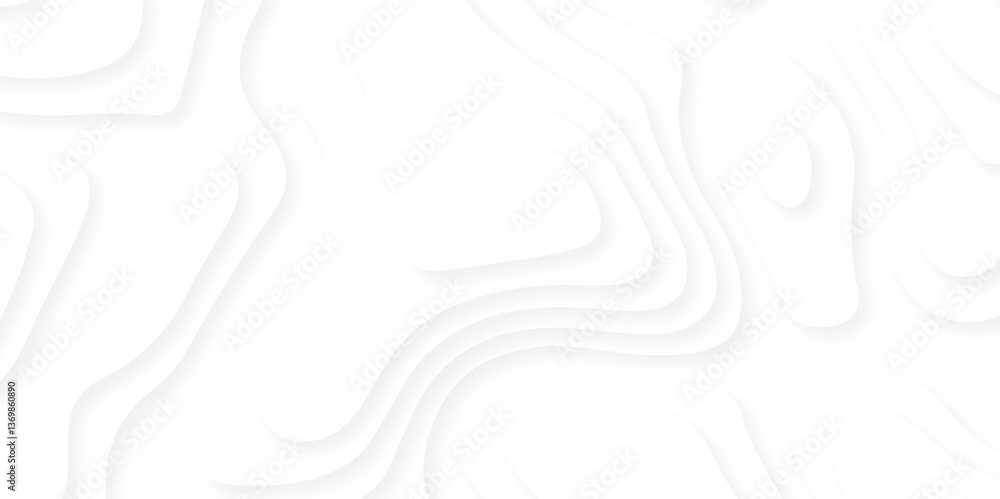 Poster abstract white paper cut background with lines. background of the topographic map. white wave paper 