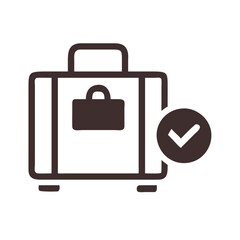 Obraz premium Travel suitcase icon with checkmark on a simple background 