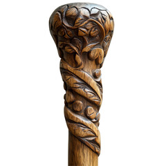 Ornate wooden walking cane with detailed botanical carvings a symbol of support