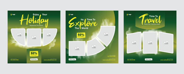 Travel social media business promotion web banner template design. Travelling, tourism or summer holiday tour online marketing flyer, post or poster with abstract graphic background.