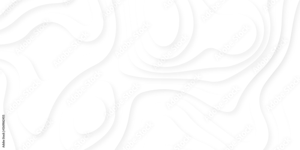 Poster abstract white paper cut background with lines. background of the topographic map. white wave paper 