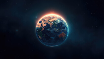 Earth viewed from space with sunrise glow, perfect for global awareness and environmental concept
