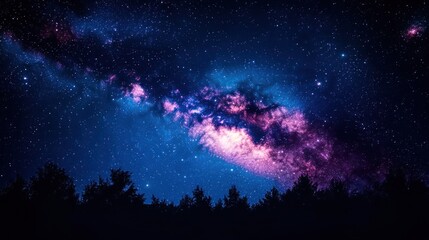 Fototapeta premium Milky Way Galaxy Over Silhouetted Forest at Night