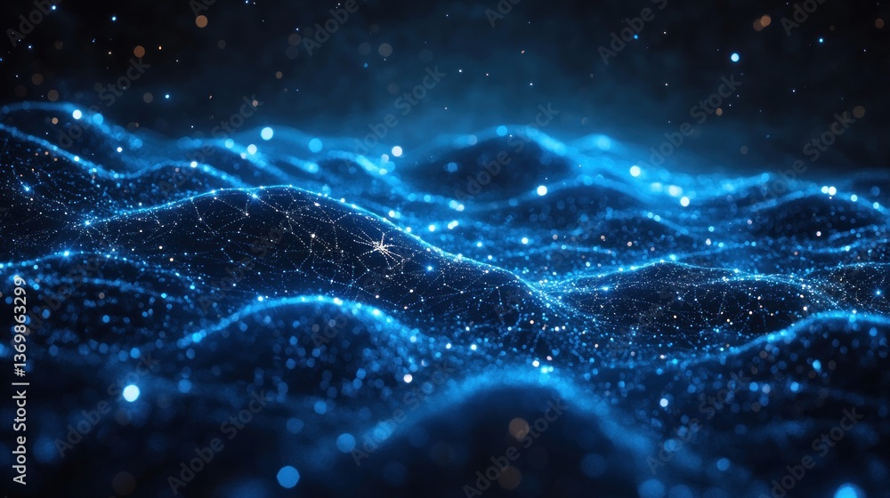 Poster abstract digital landscape: a mesmerizing visualization of interconnected data points forming a dyna