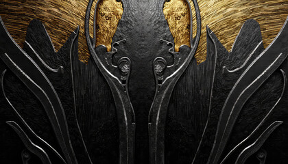 Ornate black and gold decorative design with intricate details, perfect for luxury decor and artistic expression concept