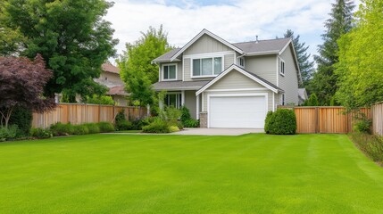 Obraz premium Charming Suburban Home with Lush Lawn