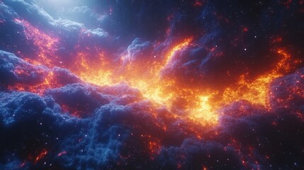 Naklejka premium Cosmic Inferno: A fiery nebula in deep space