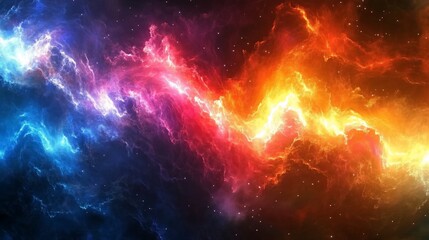 Fototapeta premium Abstract cosmic nebula, vibrant fiery and icy energy flowing through space.
