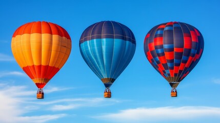Naklejka premium Trio of Hot Air Balloons Colorful Balloons against Blue Sky, Flight ,Adventure