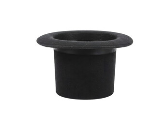 Black magician's top hat on white background, classic stage accessory, perfect for magic tricks, parties, and theatrical performances, worn by magicians