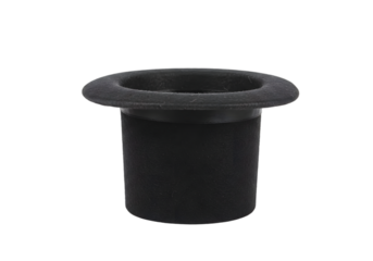 Black magician's top hat on white background, classic stage accessory, perfect for magic tricks, parties, and theatrical performances, worn by magicians