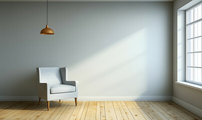 Cozy and Elegant Modern Living Room with Natural Light and Wooden Decor 3D Rendering