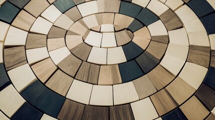Naklejka premium Abstract Wooden Mosaic Circular Pattern of Diverse Wood Tones for Design Inspiration
