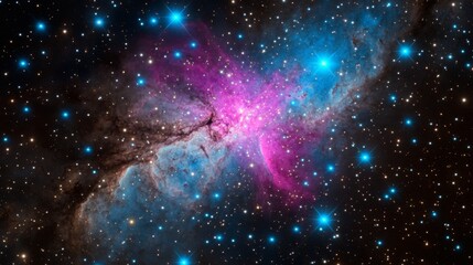 Nebula Bloom A Starry Canvas of Cosmic Dust in Blue and Pink, deepspace ,astronomy
