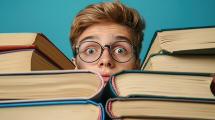 A young adult student with books open in front of them, revising for a university exam.
