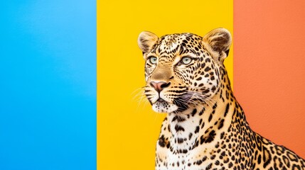 Naklejka premium Leopard Portrait on Color Block Background, Wildlife , Animals