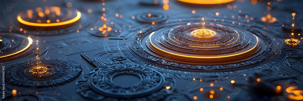 Poster A captivating 3D background featuring intricate softly illuminated mandalas and intricate sacred geometric patterns designed to evoke a sense of spirituality and tranquility
