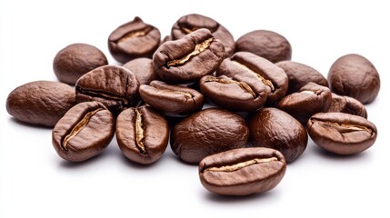 Naklejka premium Heap of Roasted Coffee Beans on White, Aroma , Caffeine