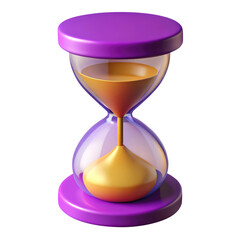 purple hourglass with sand 3d render icon in cartoon plastic style minimal isolated on transparent white background, clipping path