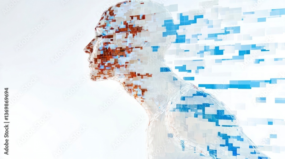 Aufkleber abstract digital human profile pixelated person transforming into data stream