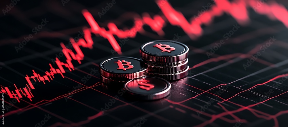 Poster cryptocurrency coins presented with a visual decline in its value