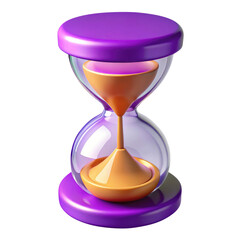 purple hourglass with sand 3d render icon in cartoon plastic style minimal isolated on transparent white background, clipping path