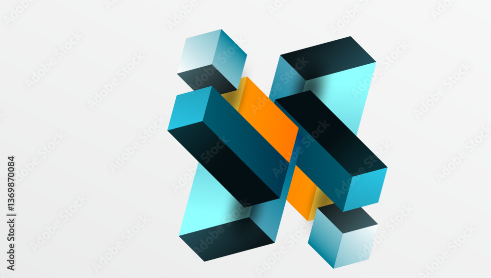 Poster Sleek abstract design featuring isometric 3D blocks in a clean, modern composition. Perfect for tech-inspired themes, with vibrant colors and geometric precision