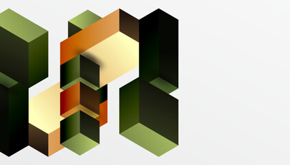 Obraz premium Sleek abstract design featuring isometric 3D blocks in a clean, modern composition. Perfect for tech-inspired themes, with vibrant colors and geometric precision