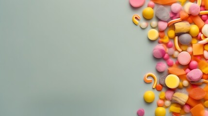 Obraz premium Colorful Candies Arranged Against A Light Blue Background