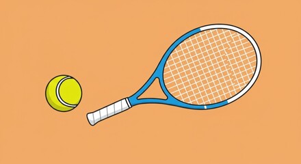 Tennis Racket and Ball Illustration: Perfect for Sports Enthusiasts and Game Strategy Visuals.