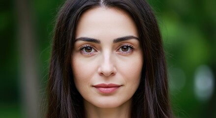 Fototapeta premium Close-Up Portrait of a Young Woman with Natural Beauty, Perfect for Lifestyle and Health Content
