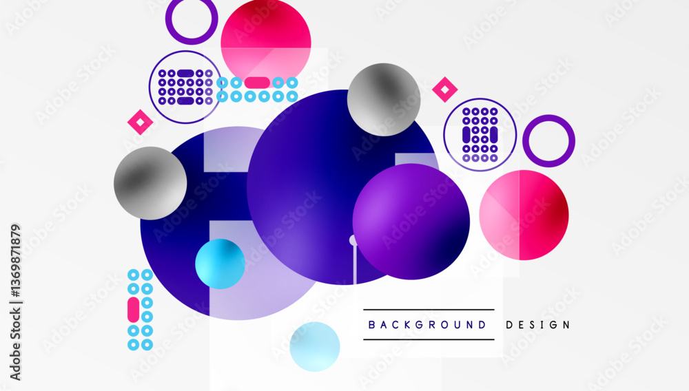 Poster Minimalistic abstract vector design, layered geometric shapes circles, squares, and triangles with soft pastel gradients and semi-transparent effects. Perfect for contemporary use